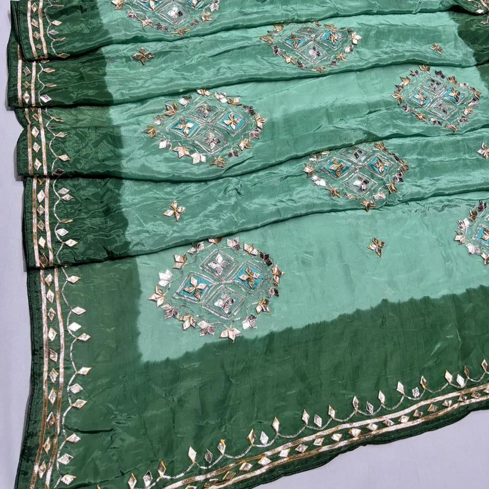 Designer Saree with Mirror Embroidery & Contrast Border