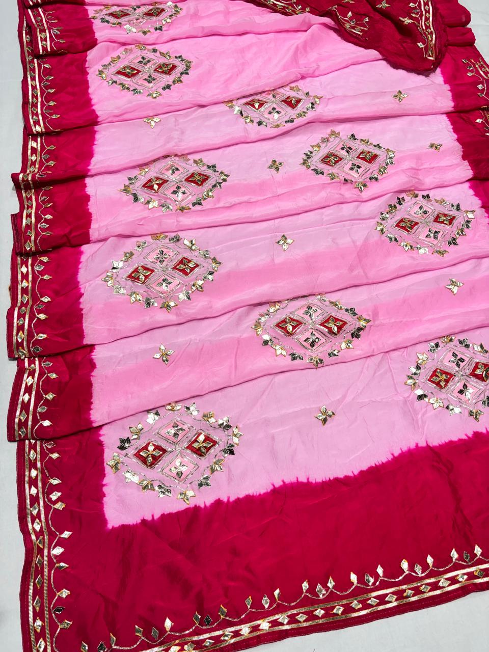 Designer Saree with Mirror Embroidery & Contrast Border