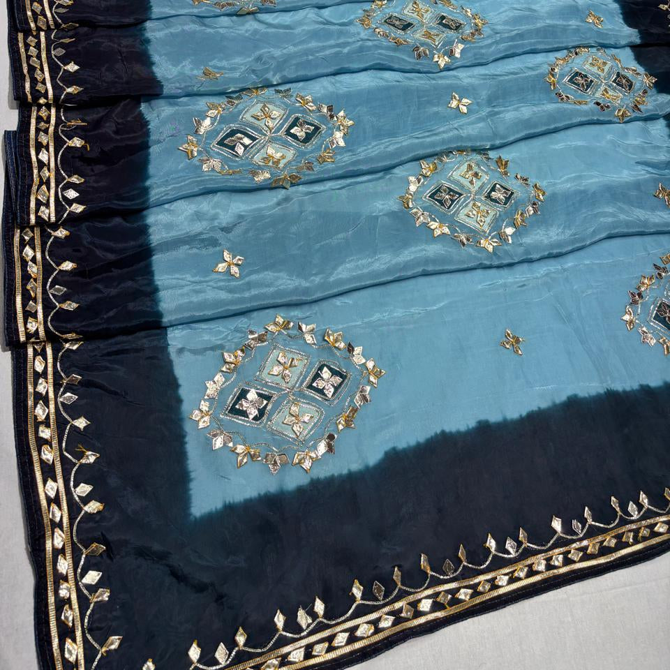 Designer Saree with Mirror Embroidery & Contrast Border