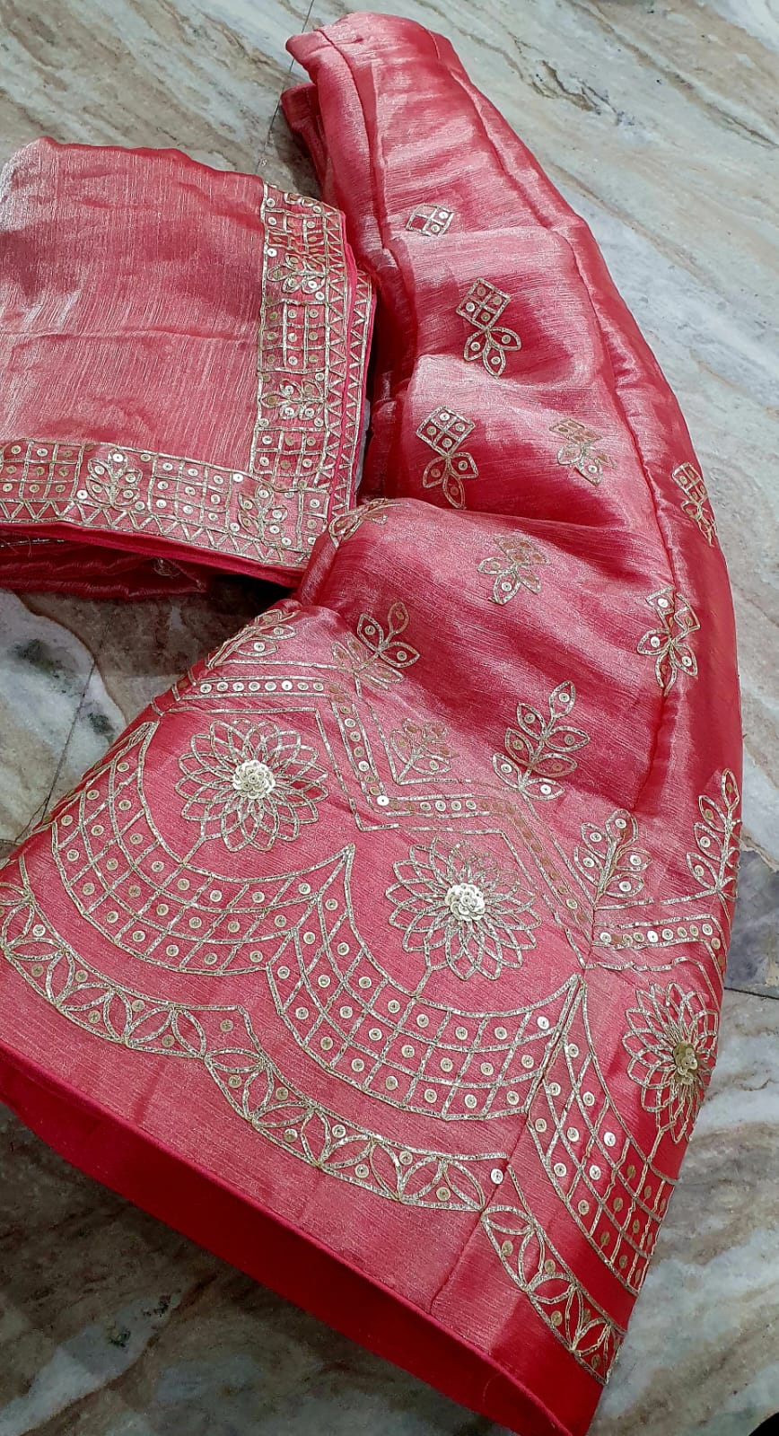 Organza Silk Lehenga with Golden Hand Embroidery & Floral Border”