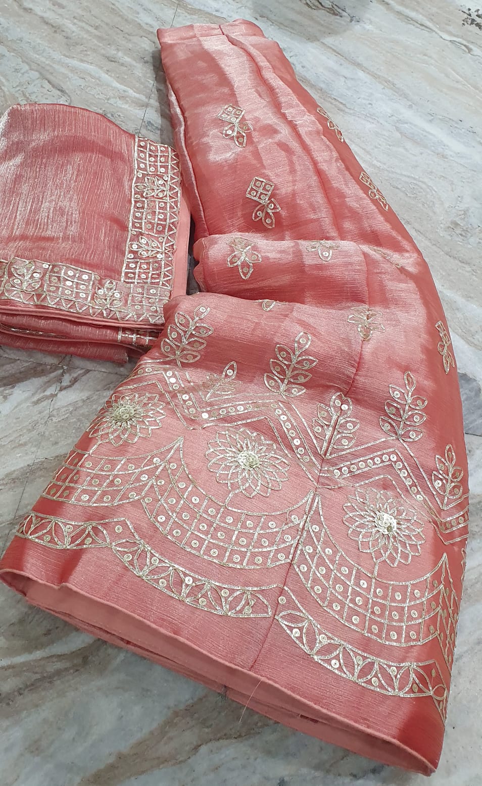 Organza Silk Lehenga with Golden Hand Embroidery & Floral Border”