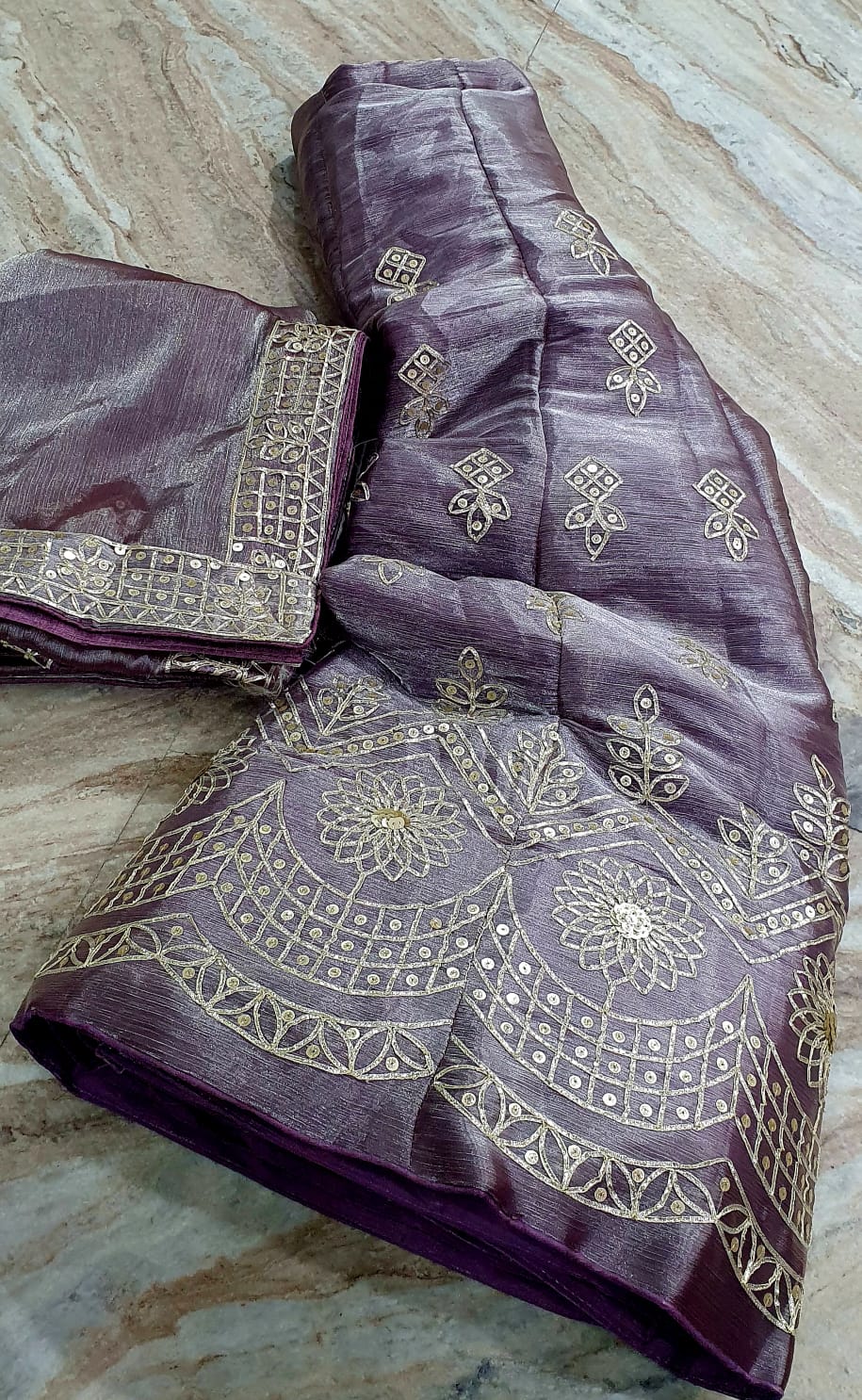 Organza Silk Lehenga with Golden Hand Embroidery & Floral Border”