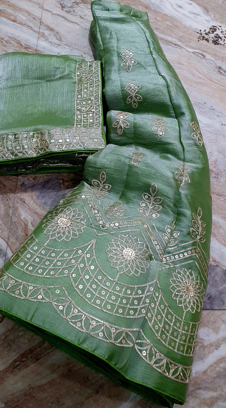 Organza Silk Lehenga with Golden Hand Embroidery & Floral Border”