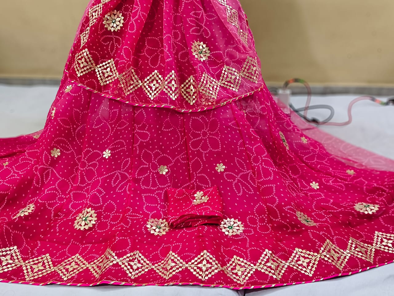 Premium Bandhani Print Georgette Lehenga with Gota Patti Work