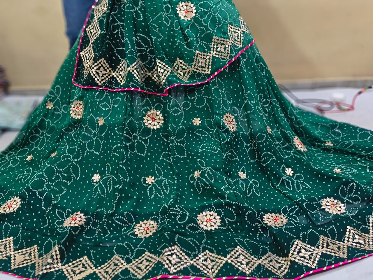 Premium Bandhani Print Georgette Lehenga with Gota Patti Work