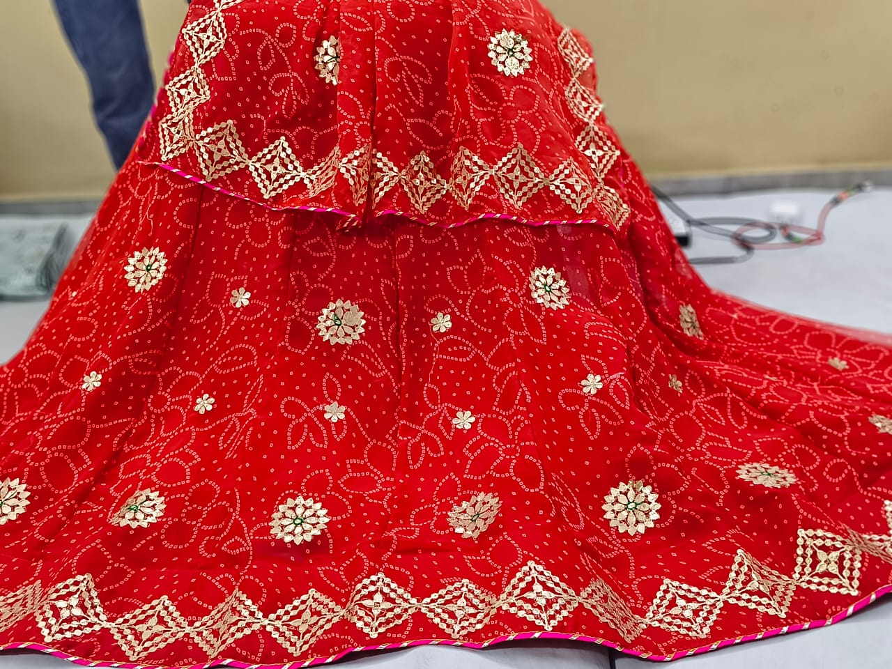 Premium Bandhani Print Georgette Lehenga with Gota Patti Work