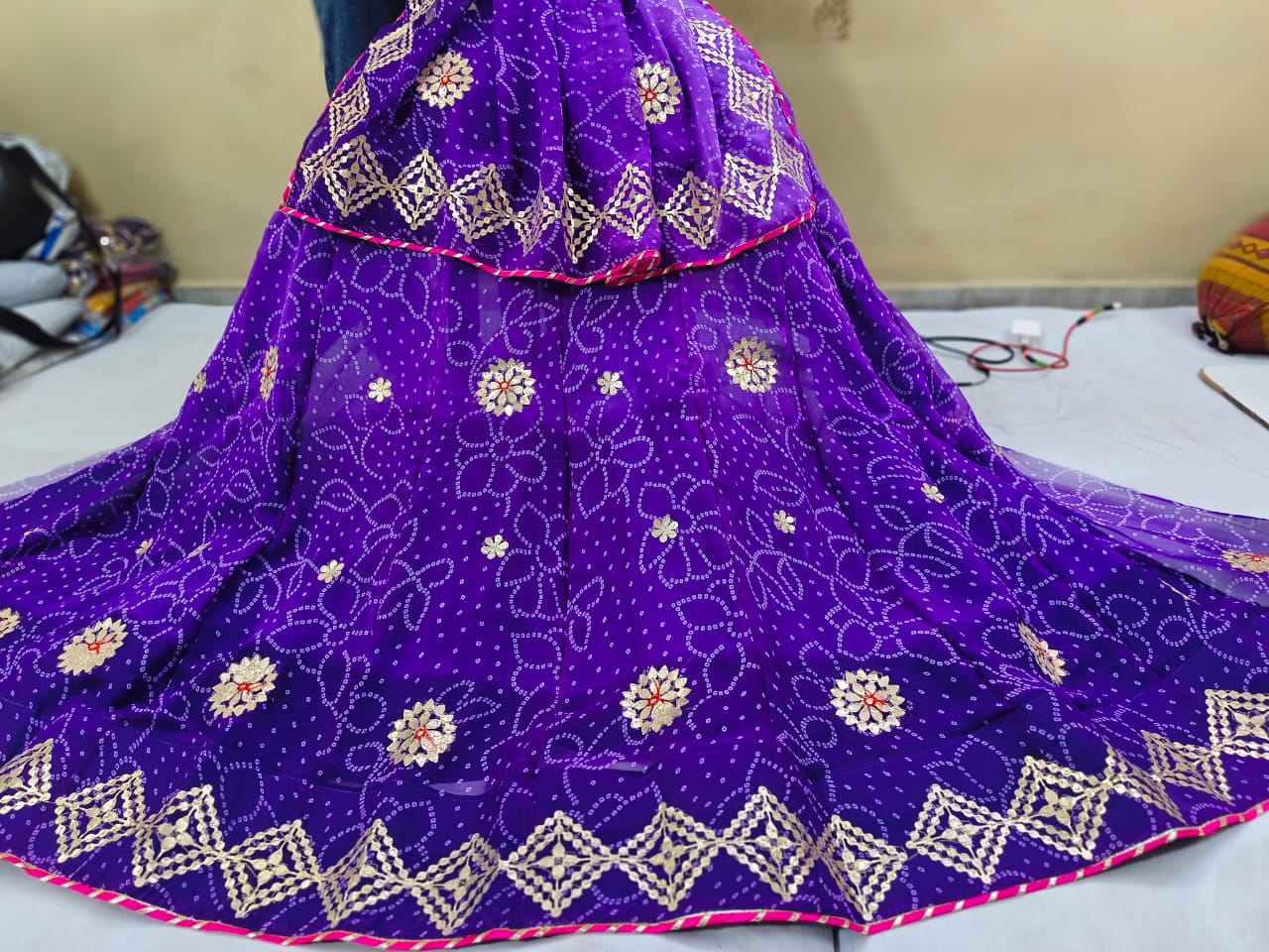 Premium Bandhani Print Georgette Lehenga with Gota Patti Work