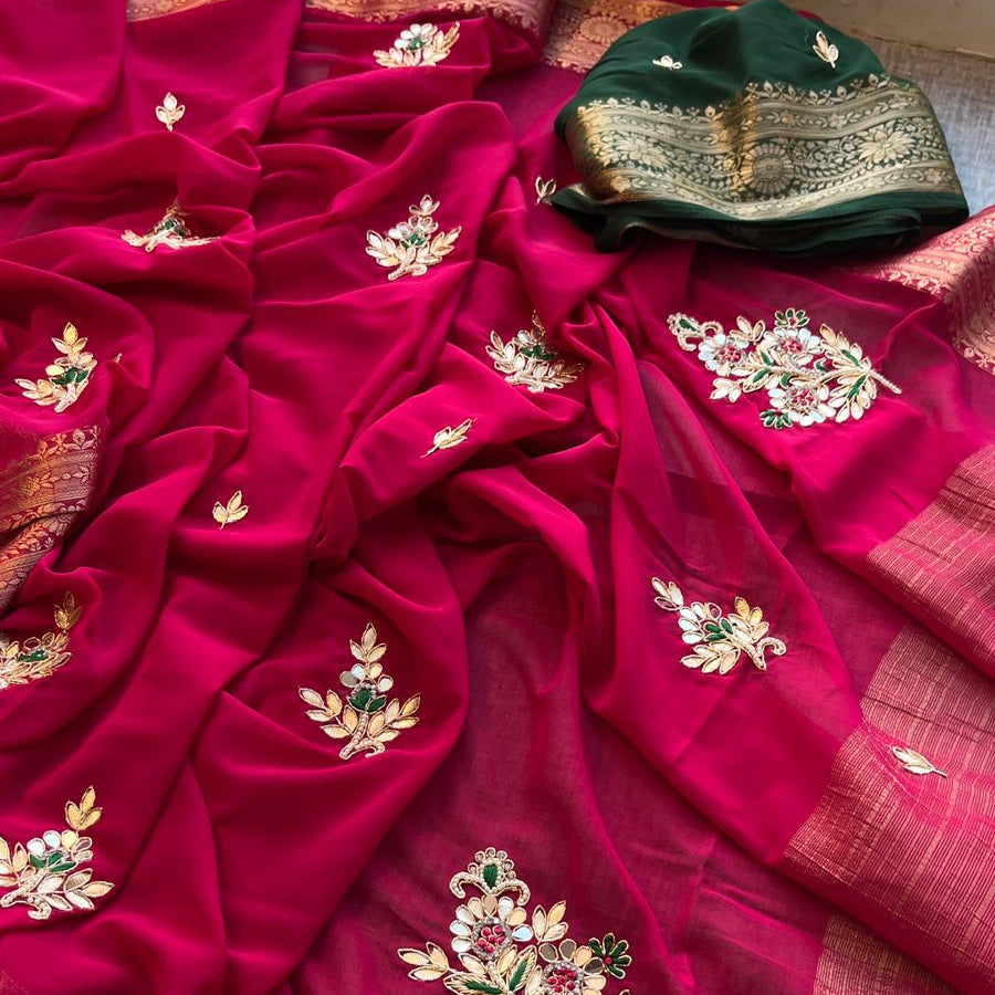 Royal Gulnaar Hand-Embroidered Saree