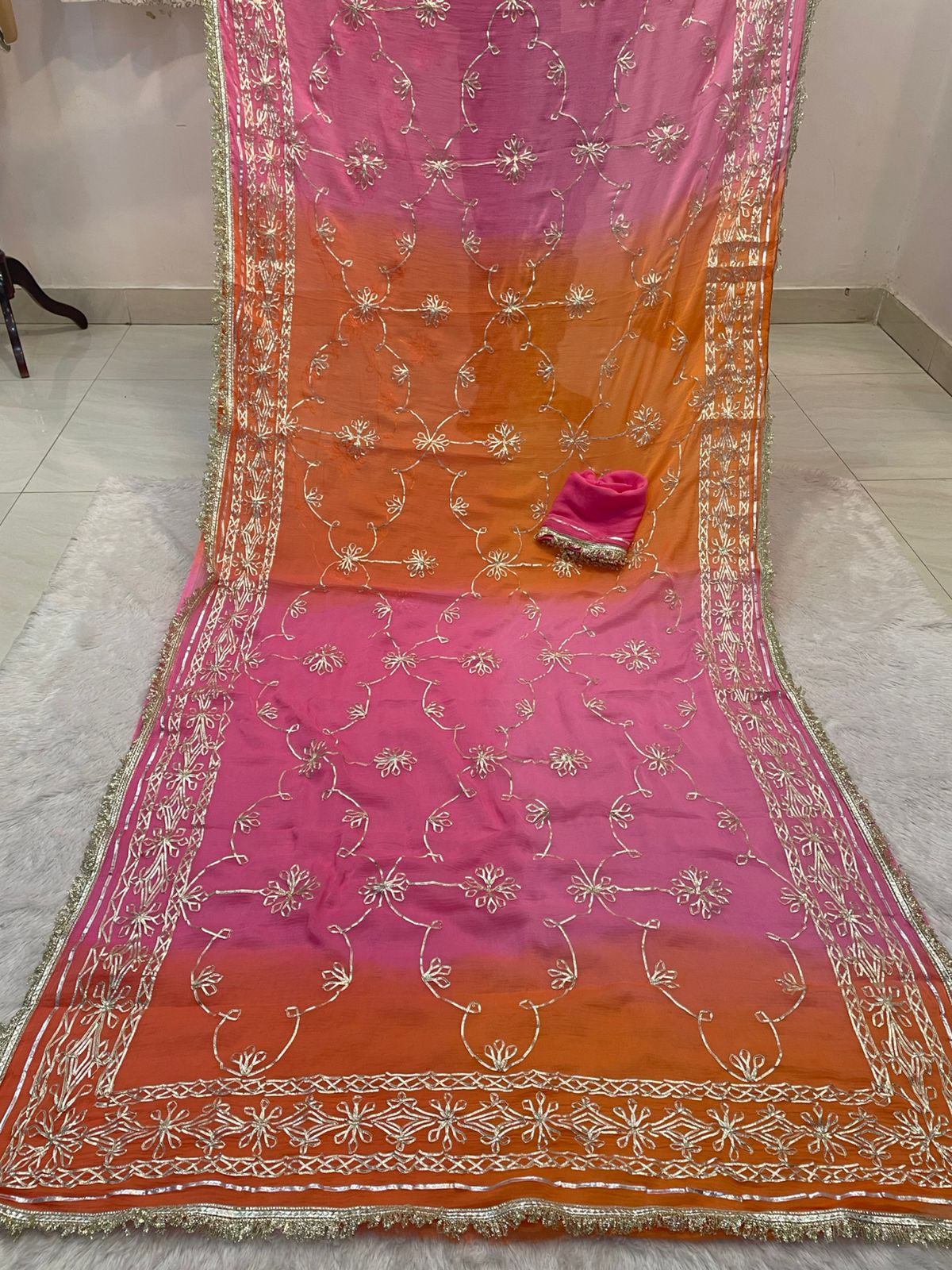 Heritage Rajasthani Gota Patti Saree – Dual-Tone Ombre Shaded Festive Wear
