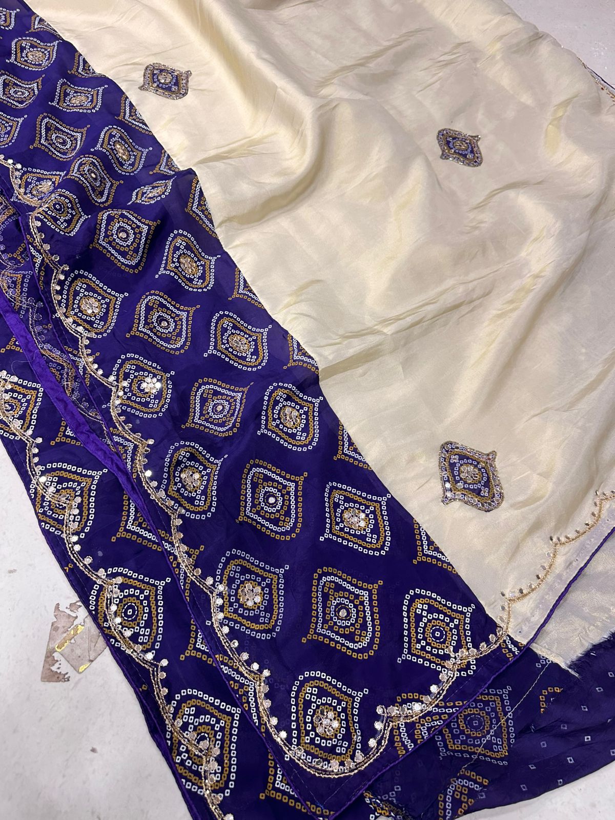 Festive Wear Cream Silk Saree with Bandhej Border
