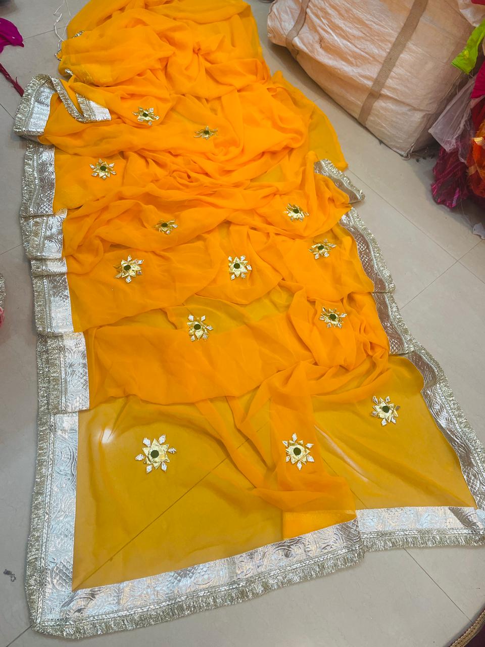 Soft Saree with All-Over Floral Embellishments