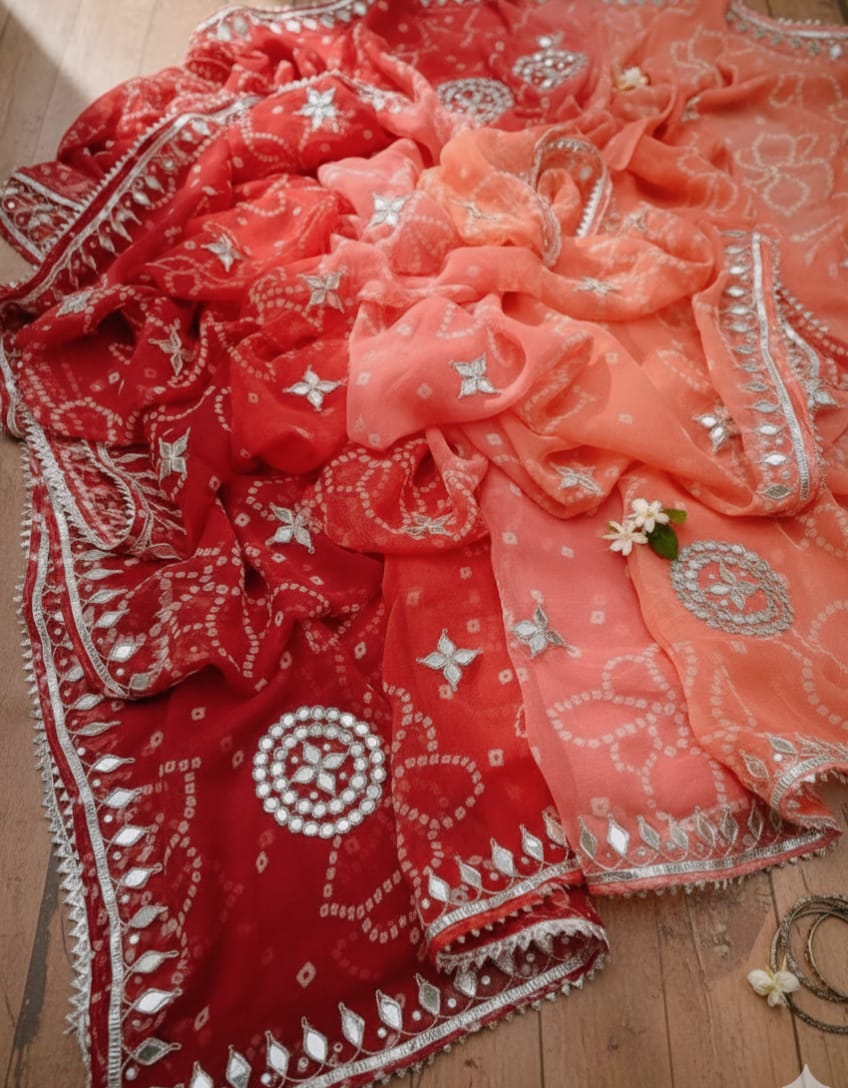 Party Wear Saree with Traditional Bandhej Pattern