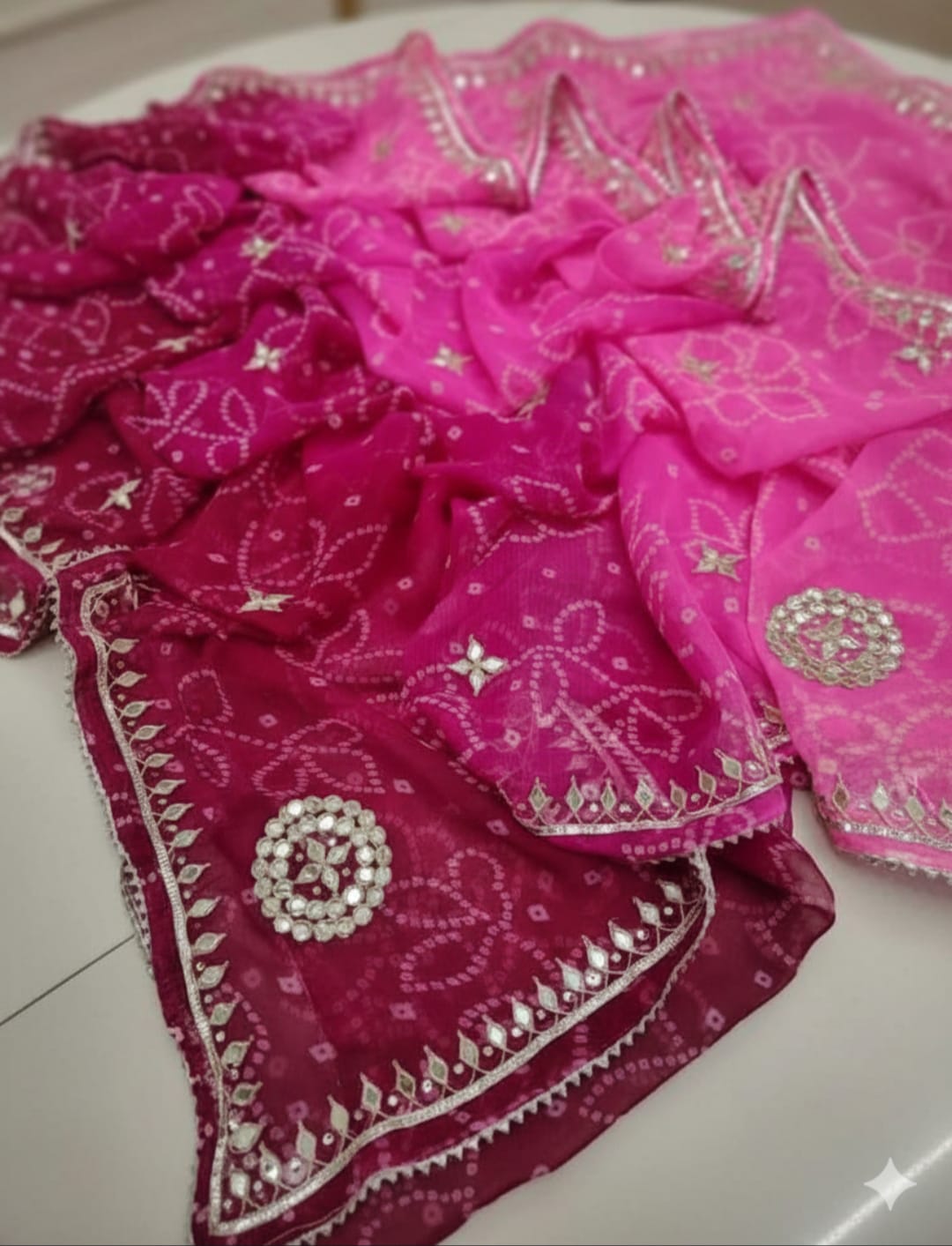 Party Wear Saree with Traditional Bandhej Pattern