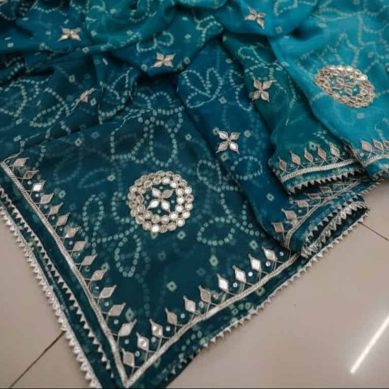 Party Wear Saree with Traditional Bandhej Pattern