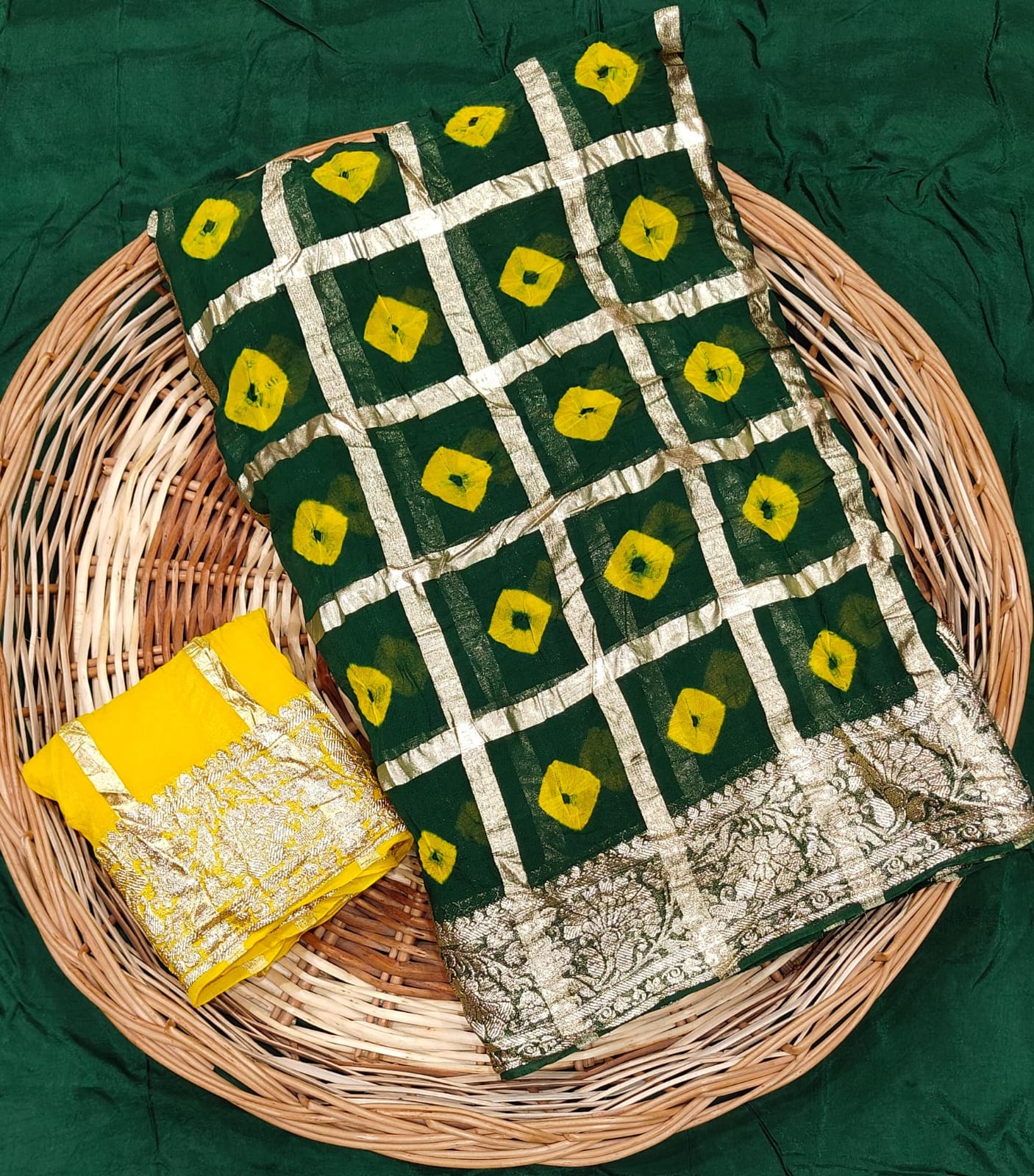 Festive Wear Bandhej Saree with Elegant Golden Pallu