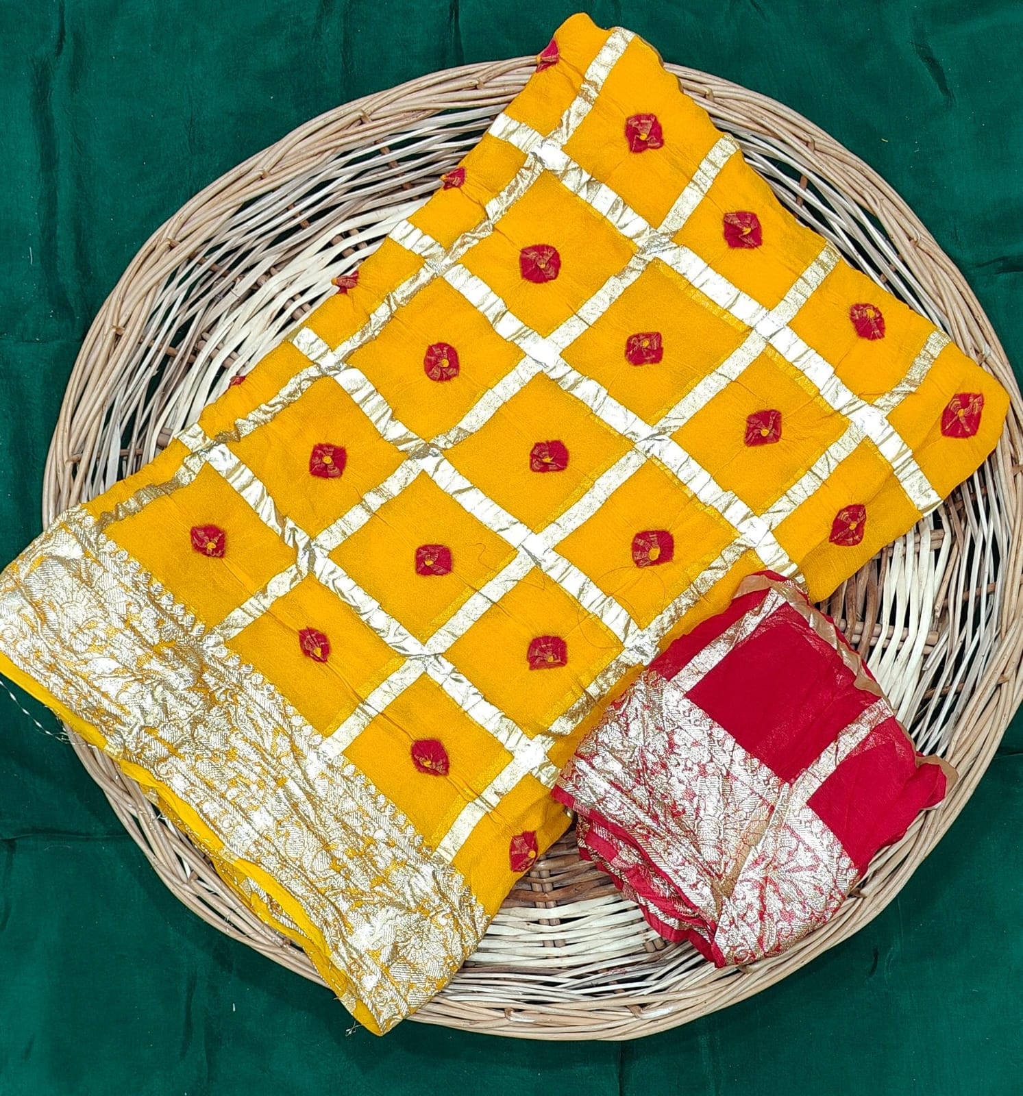 Festive Wear Bandhej Saree with Elegant Golden Pallu