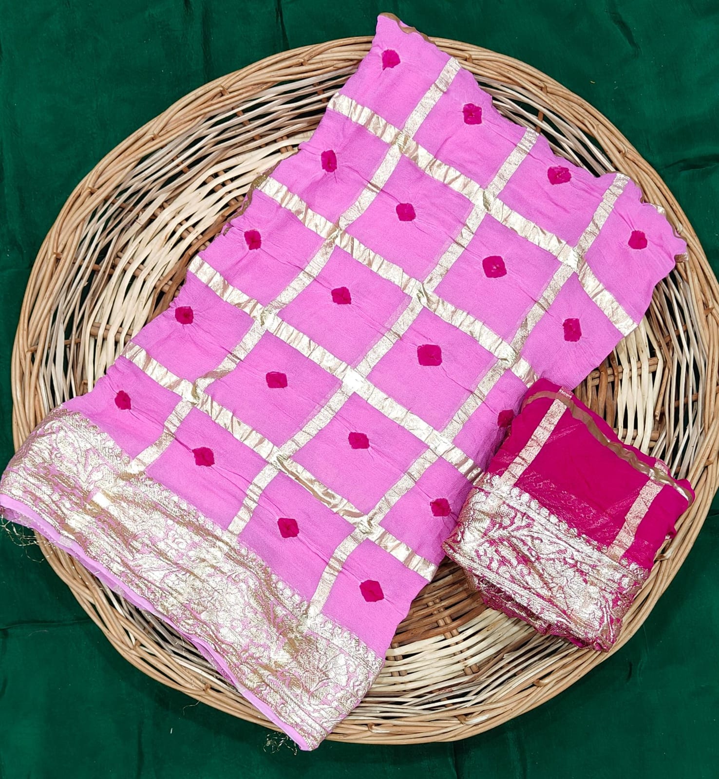 Festive Wear Bandhej Saree with Elegant Golden Pallu