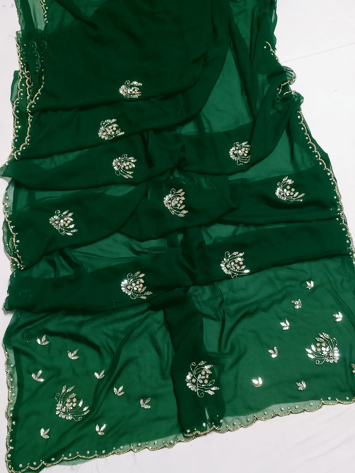 Designer Georgette Saree with Mirror Work & Scalloped Border