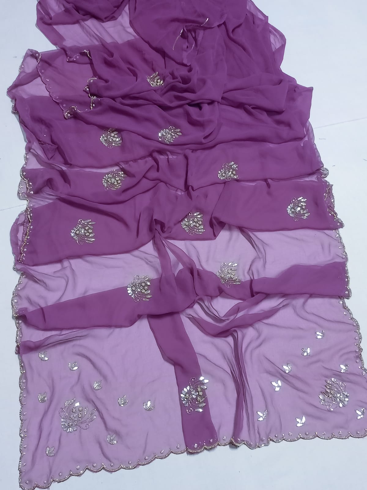 Designer Georgette Saree with Mirror Work & Scalloped Border