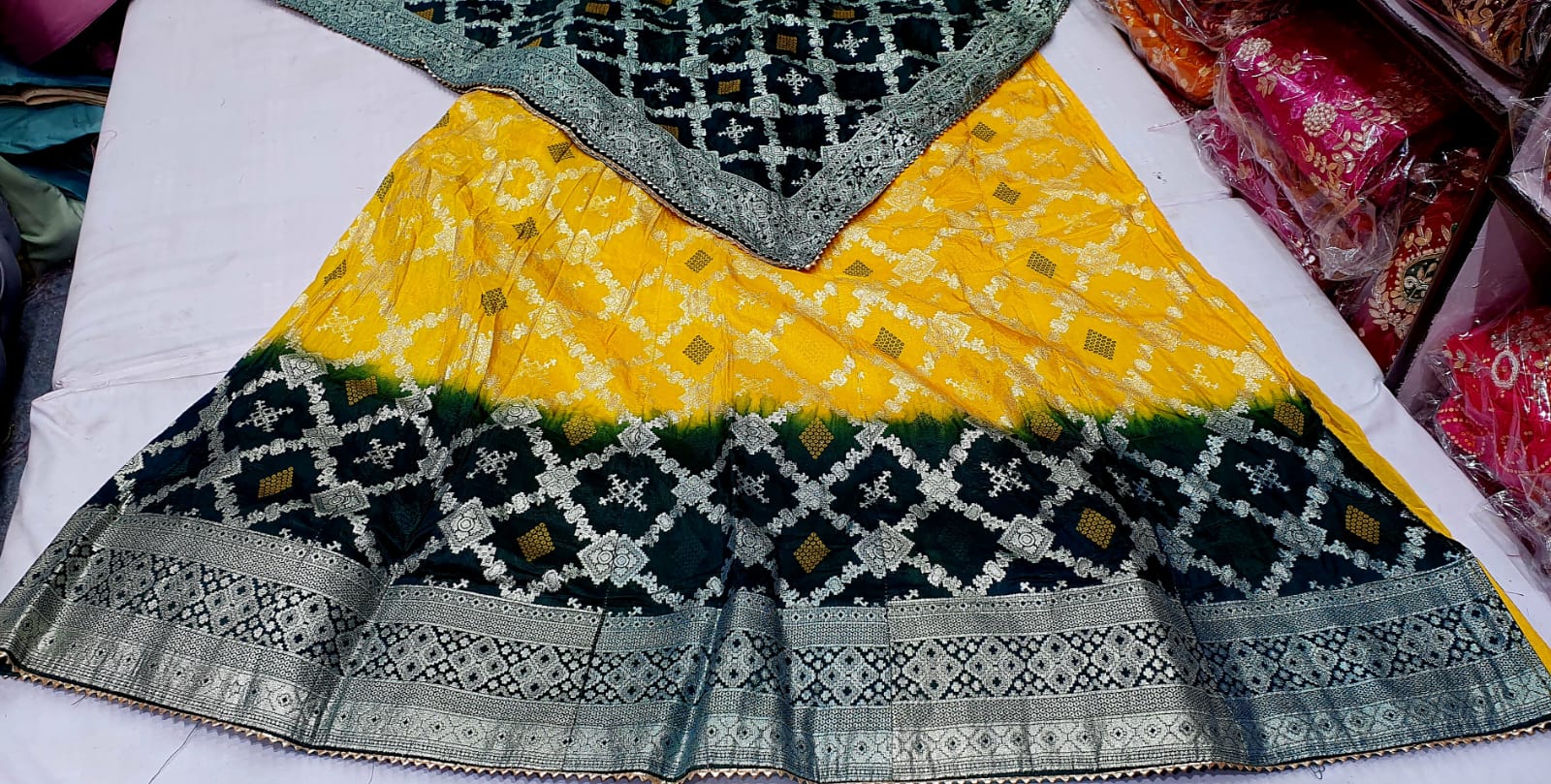 Traditional Bandhej and Floral Embroidered Lehenga