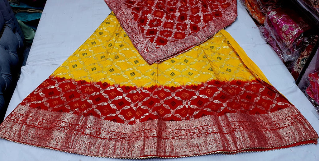 Traditional Bandhej and Floral Embroidered Lehenga