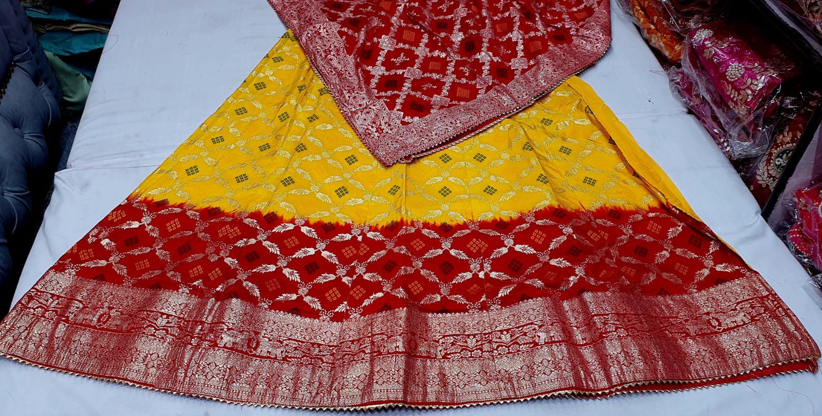 Traditional Bandhej and Floral Embroidered Lehenga