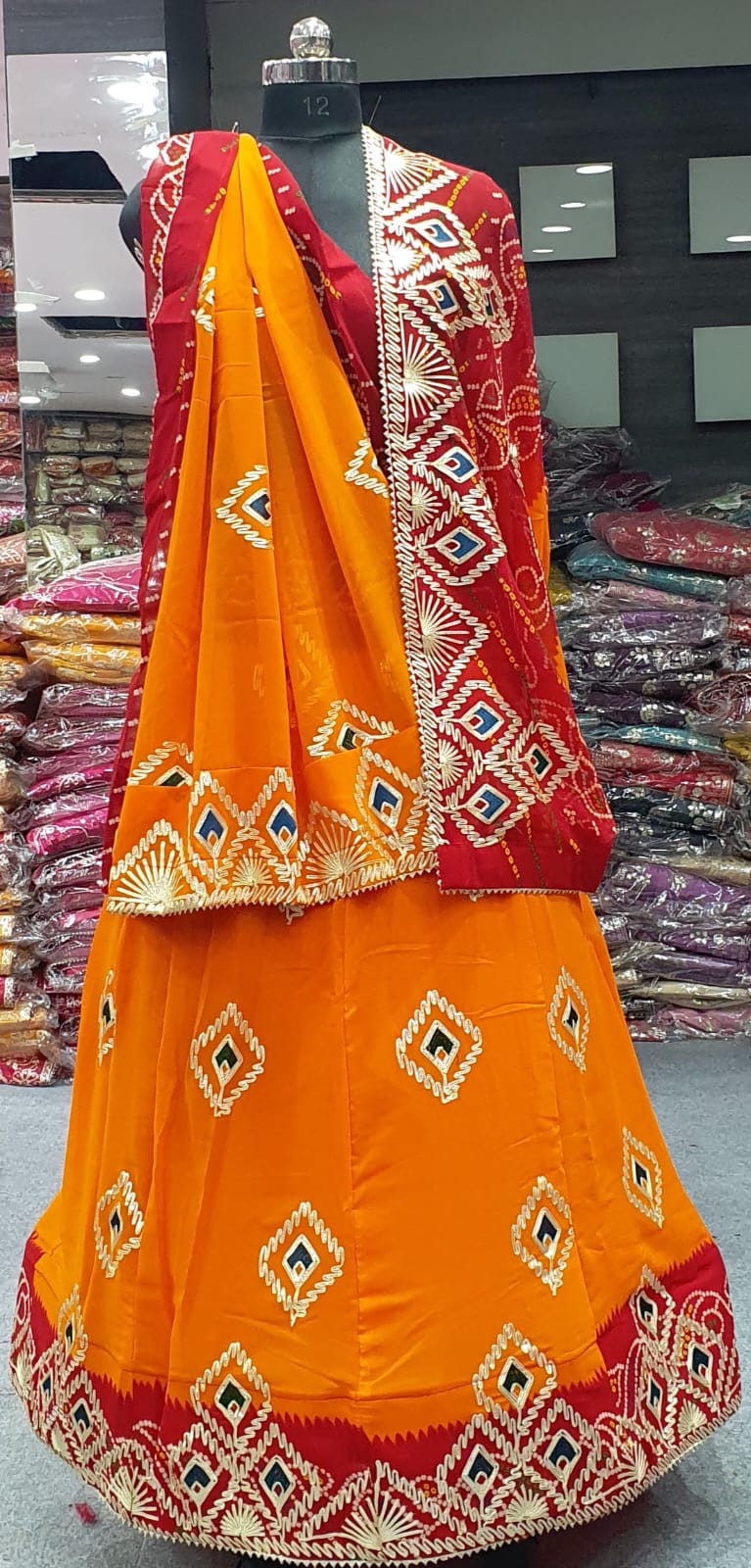 The Bandhani Classic: Radiant Orange & Red Festive Lehenga