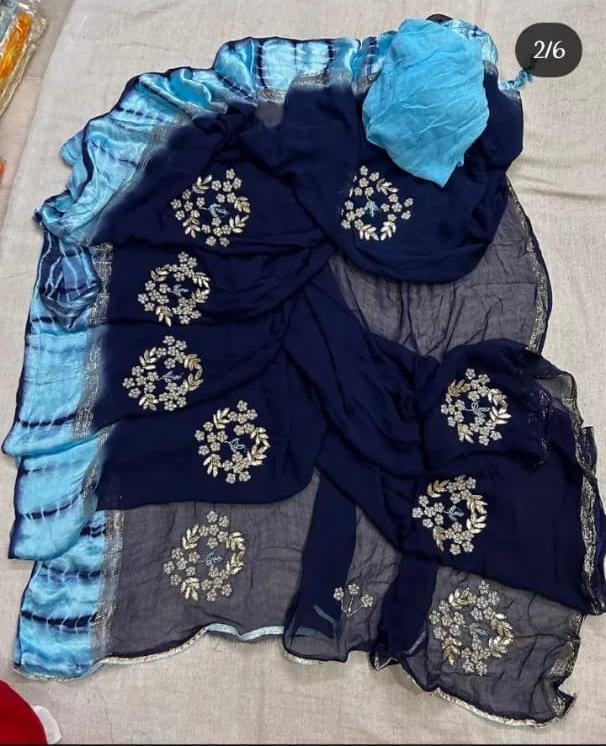 Pure Georgette Satta sibbori shadded Handwork Saree BY PCD