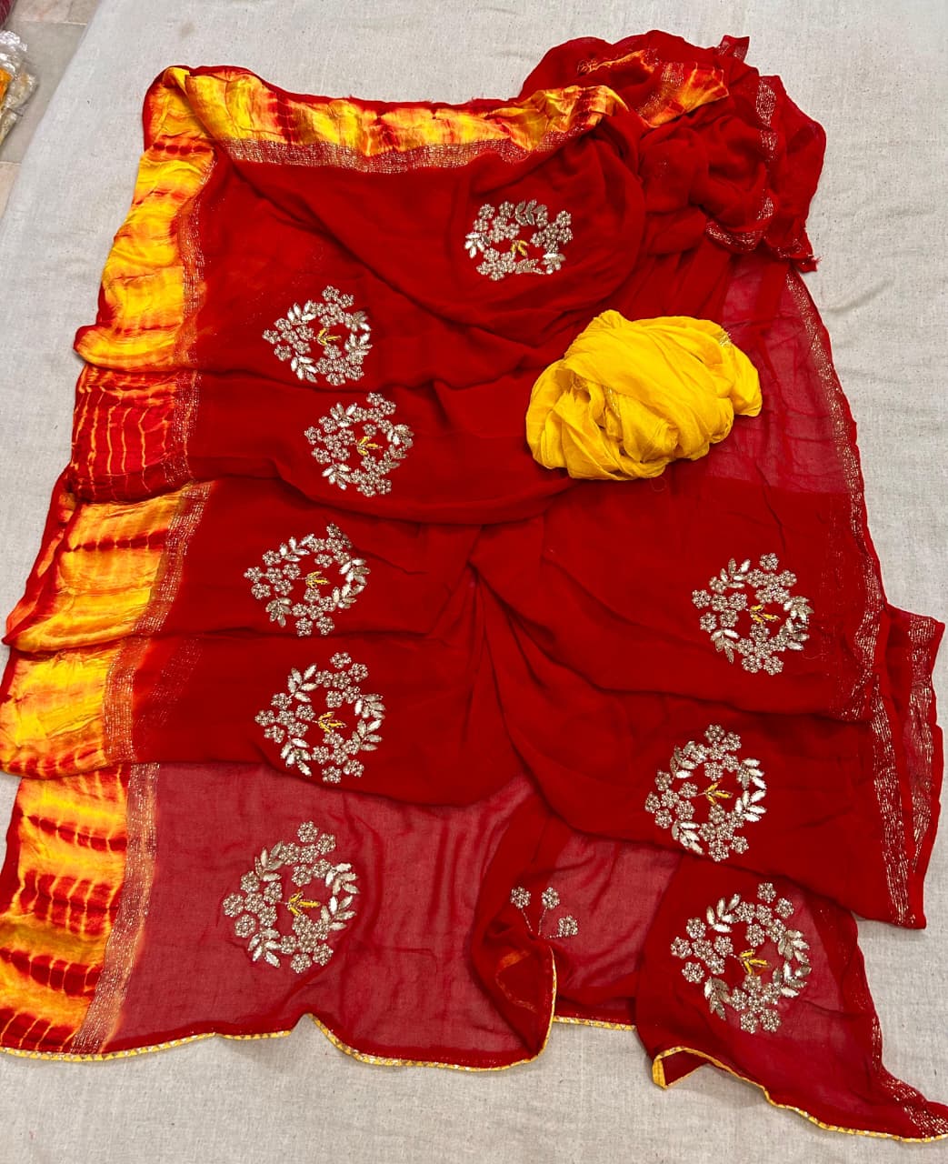 Pure Georgette Satta sibbori shadded Handwork Saree BY PCD