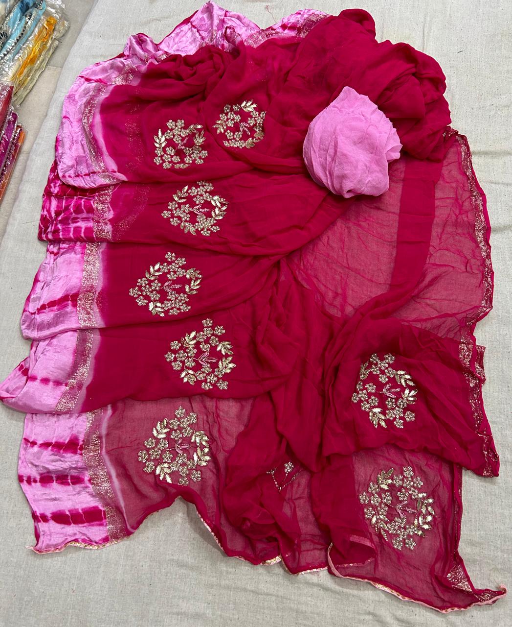Pure Georgette Satta sibbori shadded Handwork Saree BY PCD