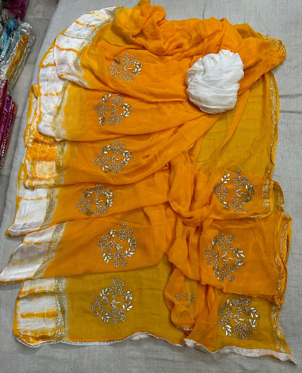 Pure Georgette Satta sibbori shadded Handwork Saree BY PCD