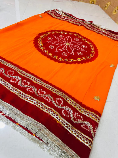 Rajasthani Traditional Pure Georgette Chunari Pila Saree by PCD