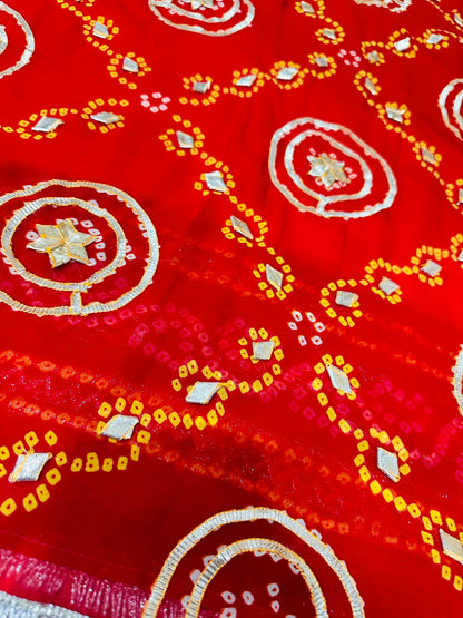 Rajasthani Traditional Pure Georgette Chunari Pila Saree by PCD