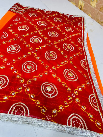 Rajasthani Traditional Pure Georgette Chunari Pila Saree by PCD