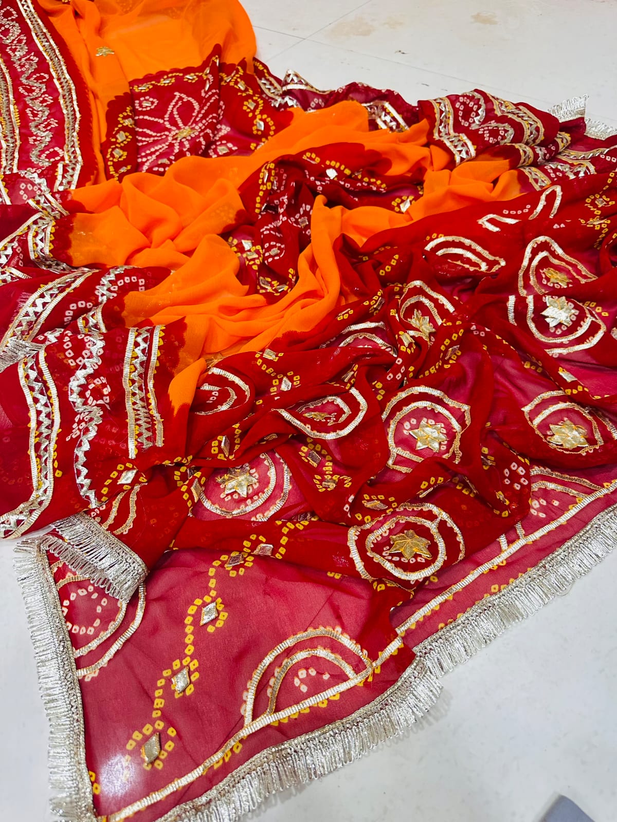 Rajasthani Traditional Pure Georgette Chunari Pila Saree by PCD