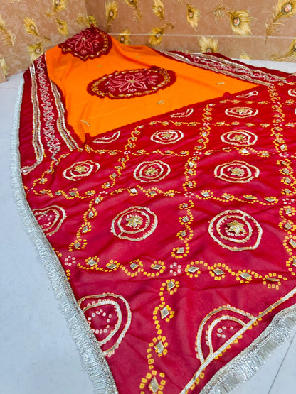 Rajasthani Traditional Pure Georgette Chunari Pila Saree by PCD