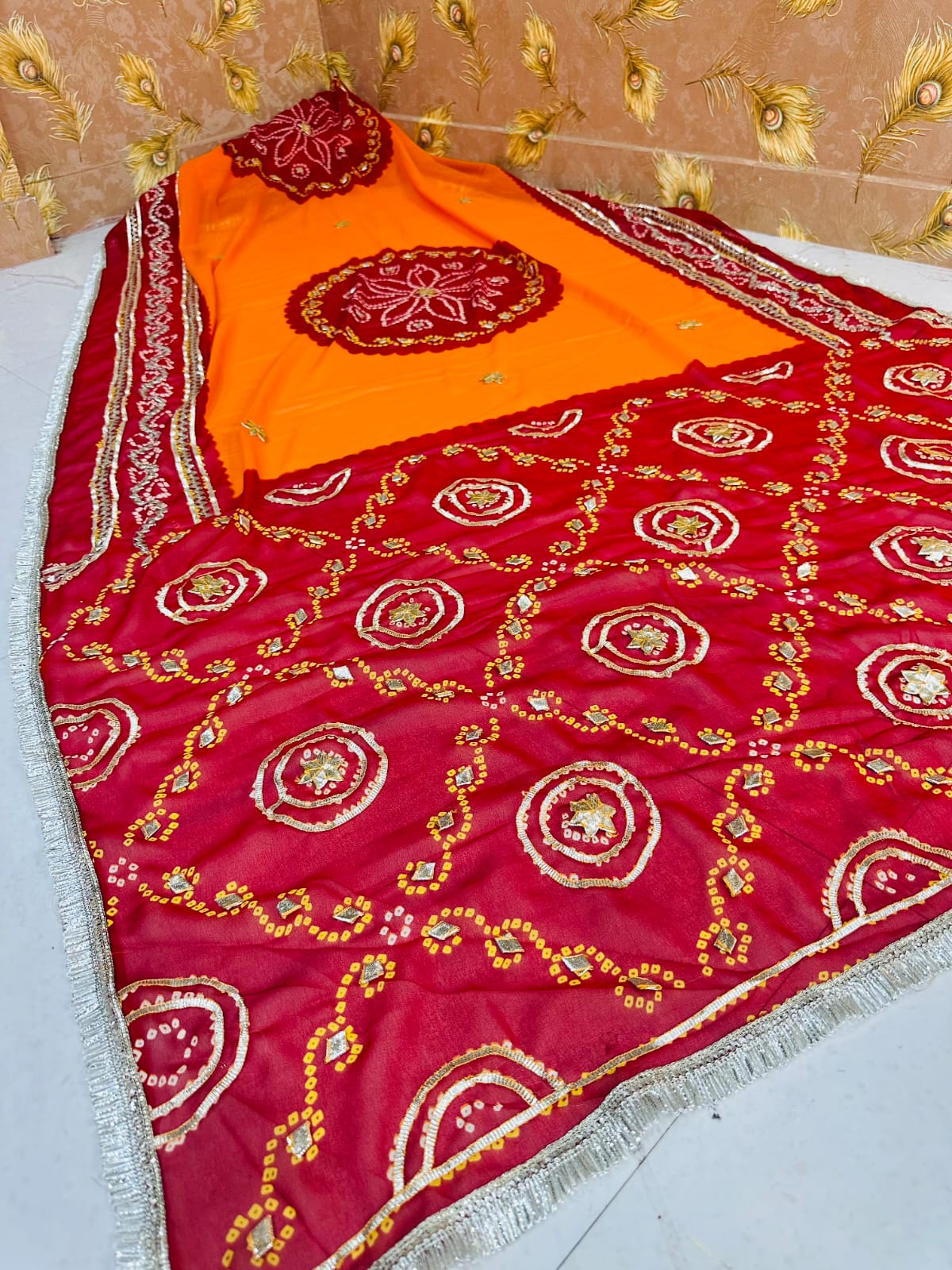 Rajasthani Traditional Pure Georgette Chunari Pila Saree by PCD
