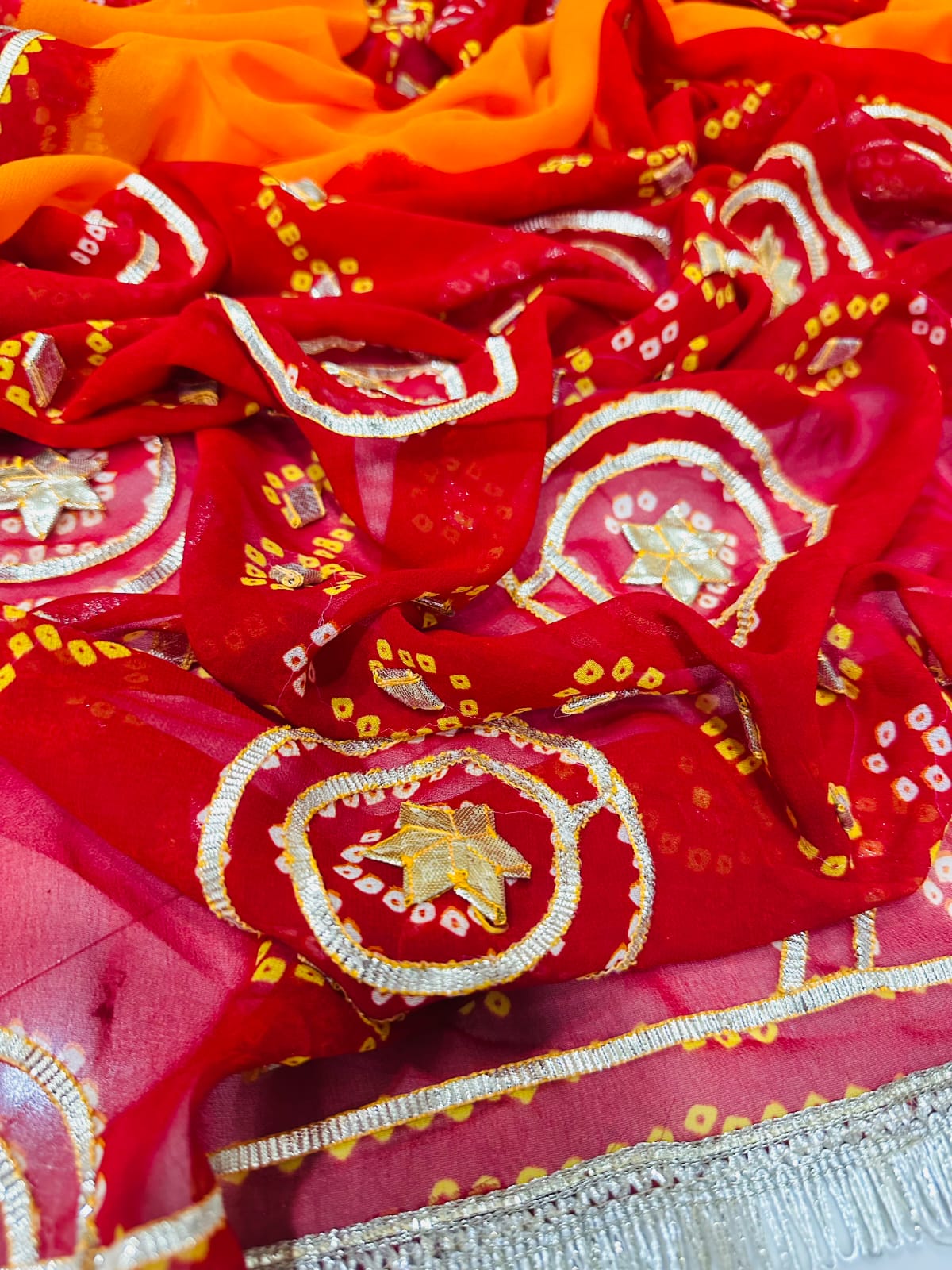 Rajasthani Traditional Pure Georgette Chunari Pila Saree by PCD