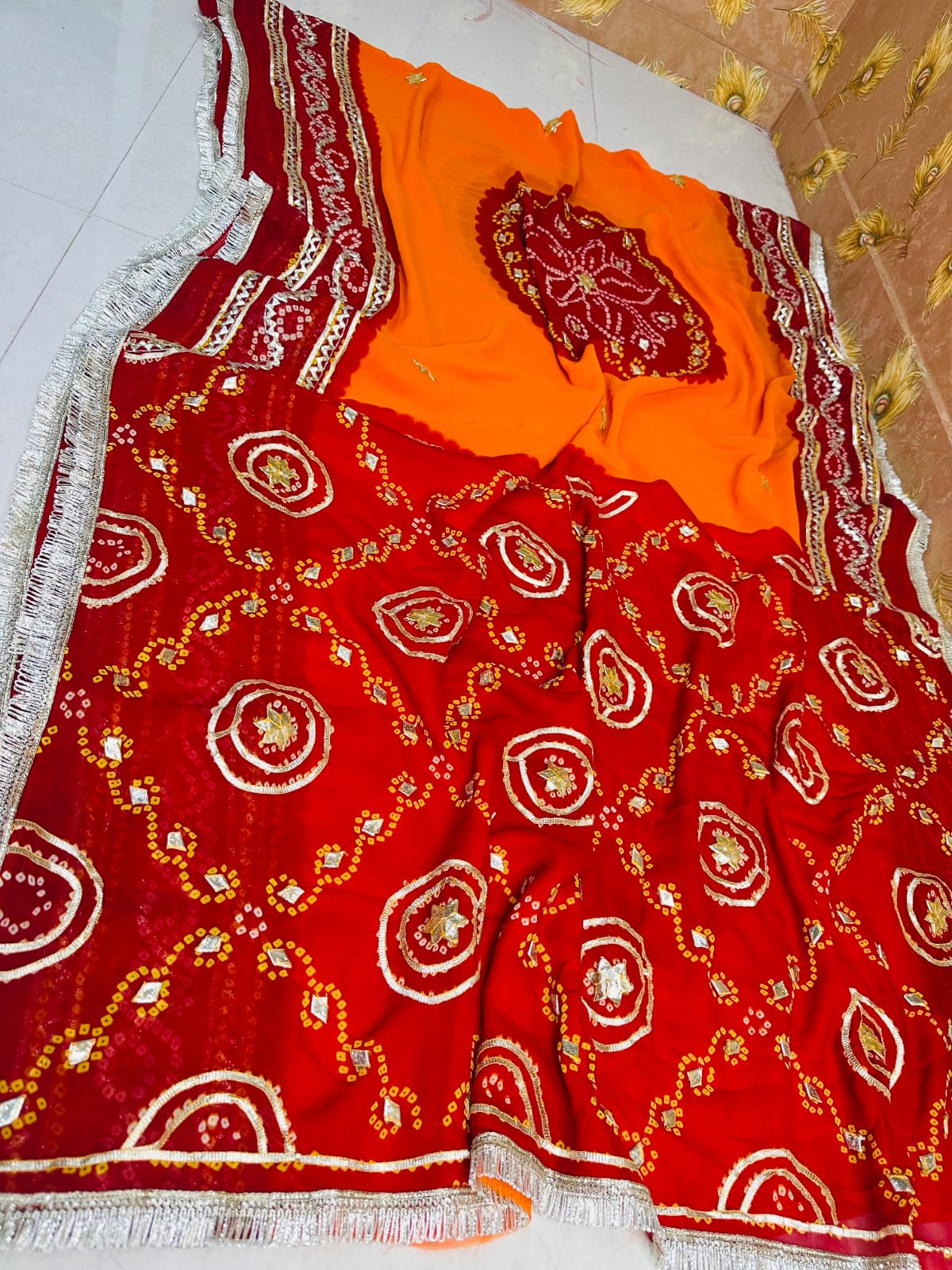 Rajasthani Traditional Pure Georgette Chunari Pila Saree by PCD