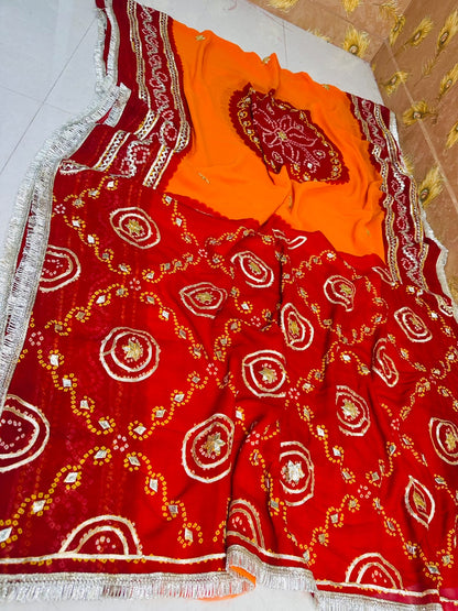 Rajasthani Traditional Pure Georgette Chunari Pila Saree by PCD
