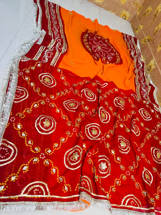 Rajasthani Traditional Pure Georgette Chunari Pila Saree by PCD
