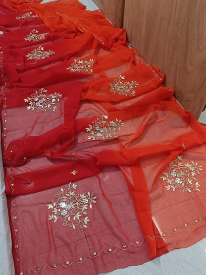 New Latest Chiffon Bollywood Style Gotapatti Work Saree