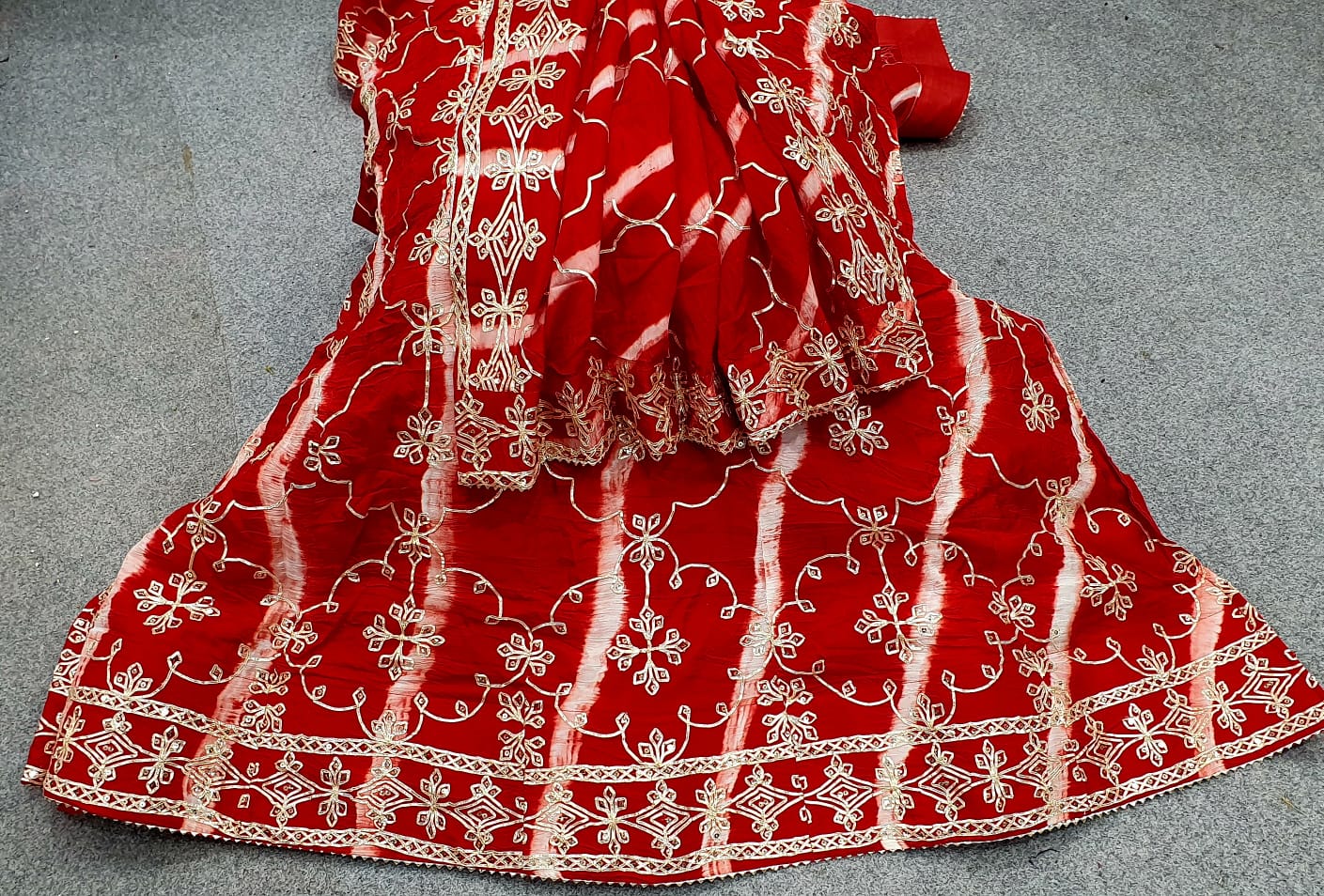 New Graceful Leheriya Pattern Chinon Silk Lehenga with Exquisite Gotapatti Detailing BY PCD