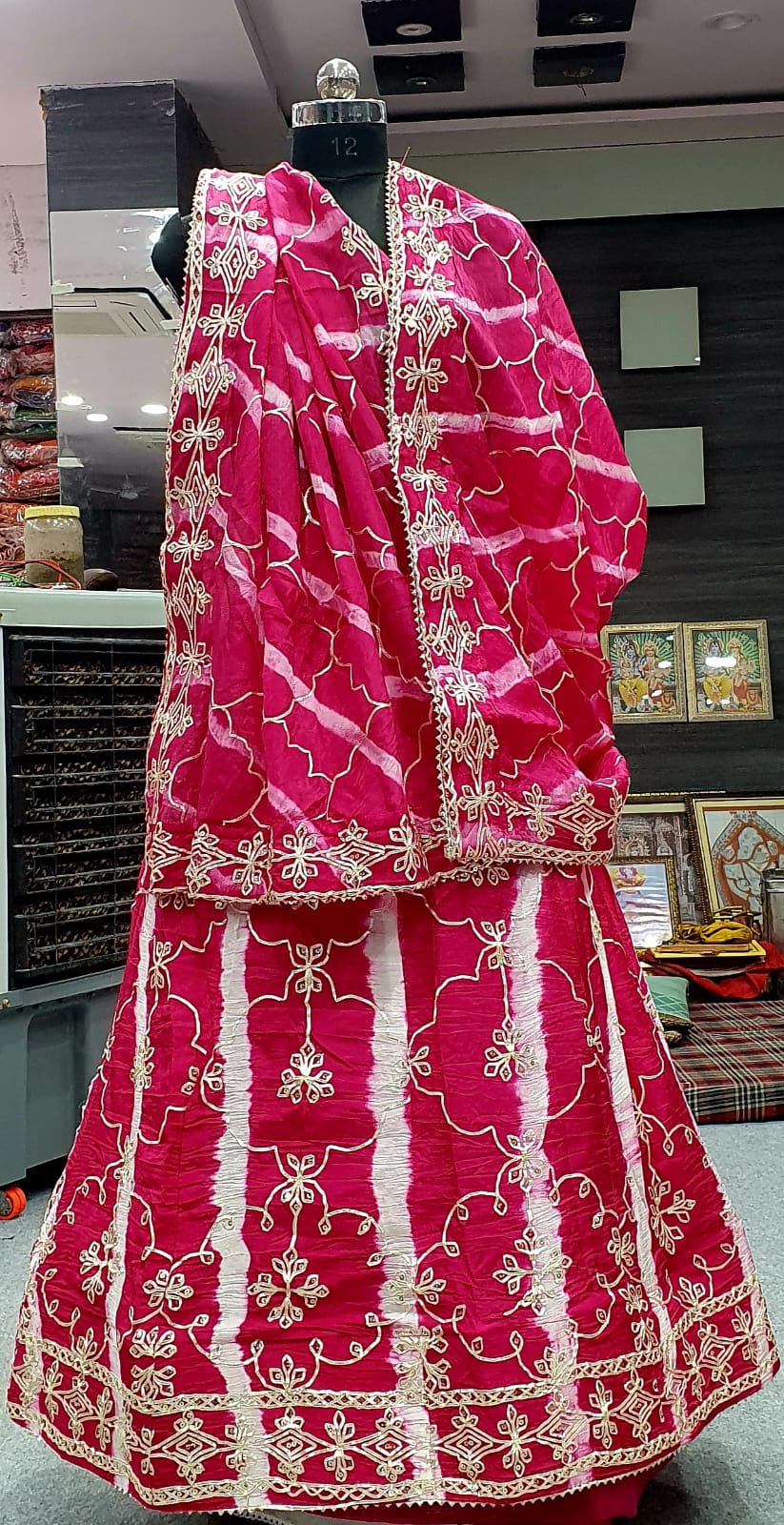 New Graceful Leheriya Pattern Chinon Silk Lehenga with Exquisite Gotapatti Detailing BY PCD