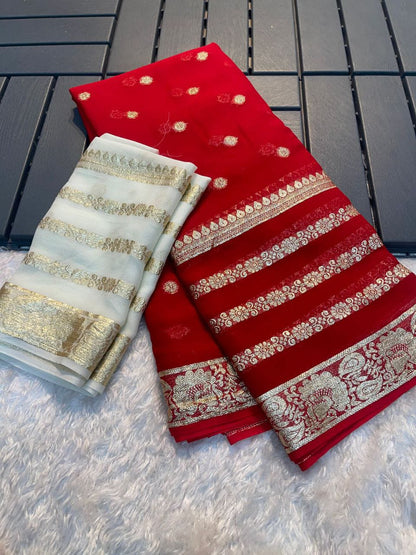 Special Pure Georgette Jaipuri Tie Dye Zari Weaving Saree