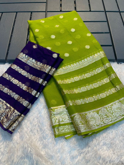 Special Pure Georgette Jaipuri Tie Dye Zari Weaving Saree