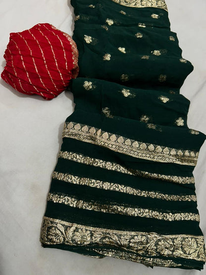 Special Pure Georgette Jaipuri Tie Dye Zari Weaving Saree