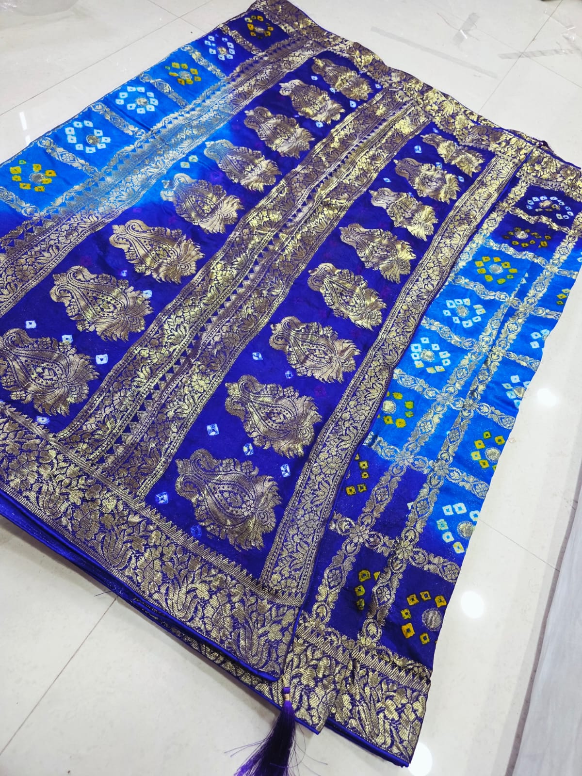 Latest Upada Silk Fabric Bandhani Ghatchola Meenakari Banarasi Saree by pcd
