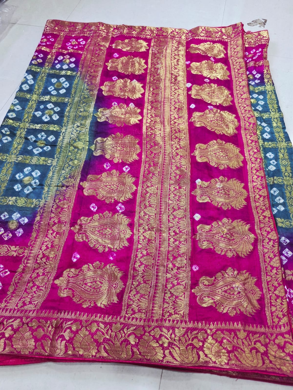Latest Upada Silk Fabric Bandhani Ghatchola Meenakari Banarasi Saree by pcd