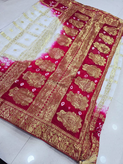 Latest Upada Silk Fabric Bandhani Ghatchola Meenakari Banarasi Saree by pcd